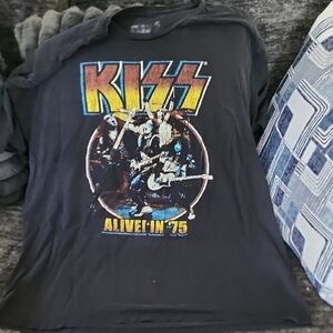 KISS Black Short Sleeve Graphic Tee with Yellow & Orange Logo